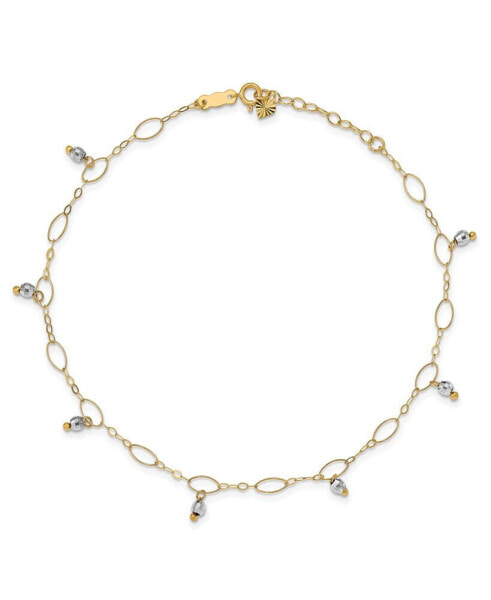 Reflective Beaded (4 mm) Anklet in 14k Yellow and White Gold