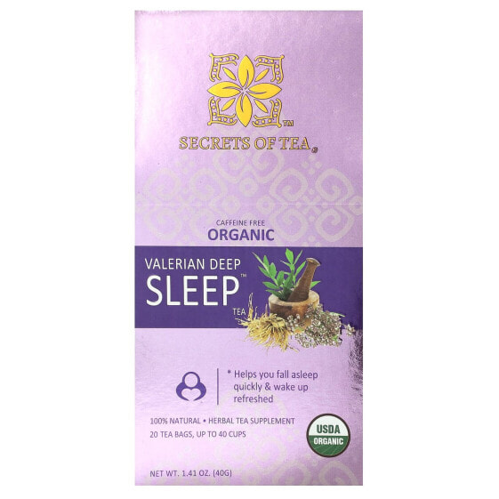 Secrets of Tea, органический чай с валерианой для глубокого сна, без кофеина, 20 чайных пакетиков, 40 г (1,41 унции)