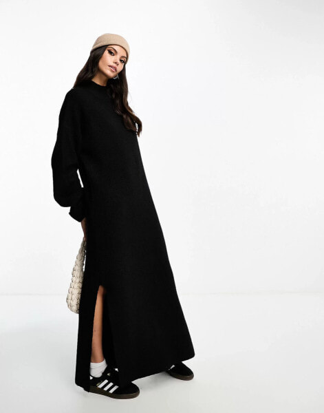 Miss Selfridge funnel neck side splits knit maxi dress in black