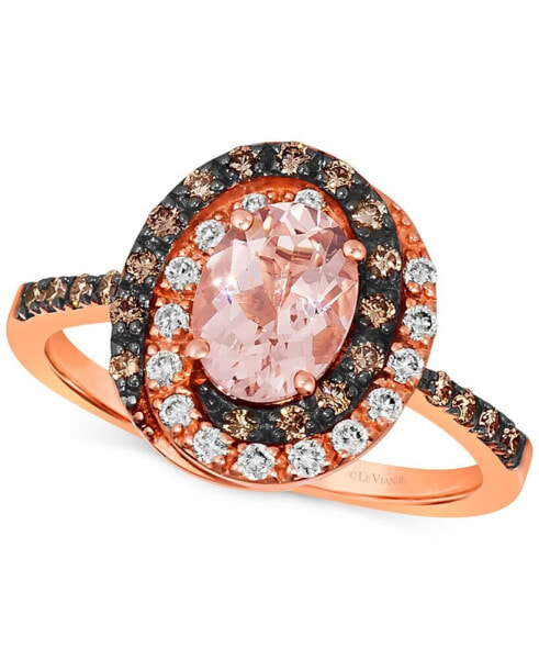 Peach Morganite (7/8 ct. t.w.) & Diamond (3/8 ct. t.w.) Halo Ring in 14k Rose Gold