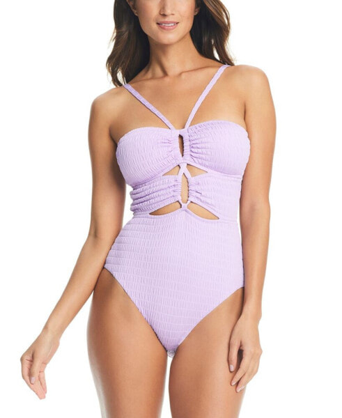 Women's Pucker Up Textured Keyhole-Cutout Swimsuit, Created for Macy's