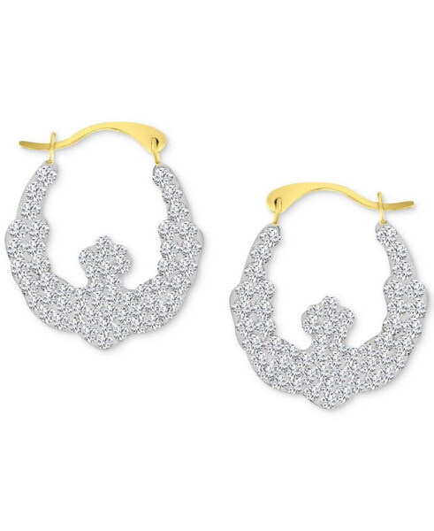 Crystal Pavé Wavy Patterned Small Hoop Earrings in 10k Gold, 0.73"