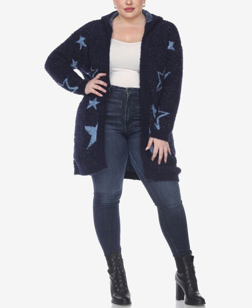 Plus Size Hooded Open Front Sherpa Sweater