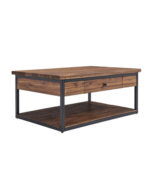 Claremont Rustic Wood Coffee Table with Drawer and Low Shelf