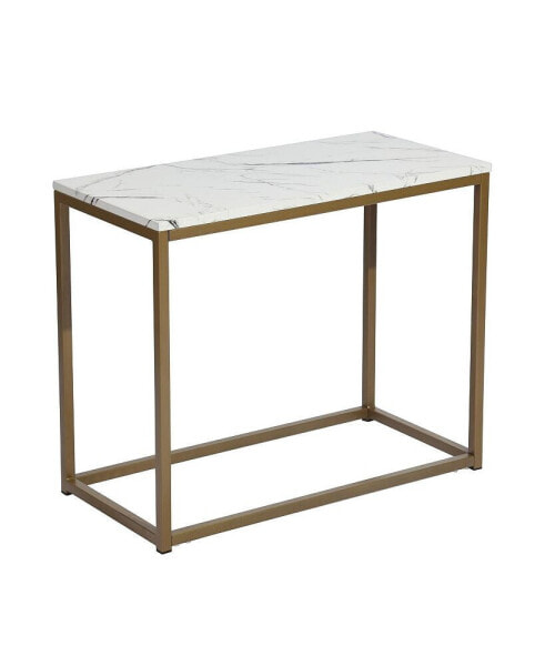 Rectangular Wood Side Table with Marble Top