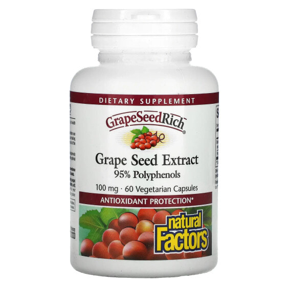 Natural Factors, GrapeSeedRich, экстракт виноградных косточек, 100 мг, 120 вегетарианских капсул