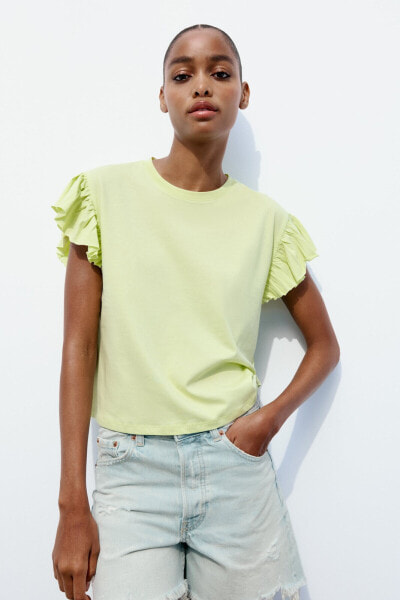 Cotton t-shirt with ruffles