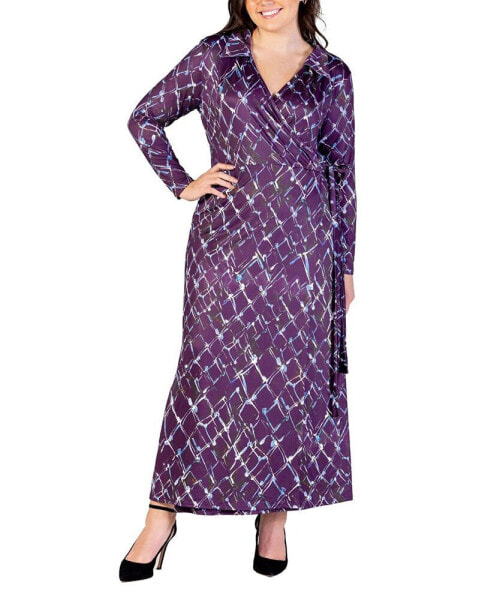 Plus Size Collared Wrap Maxi Dress