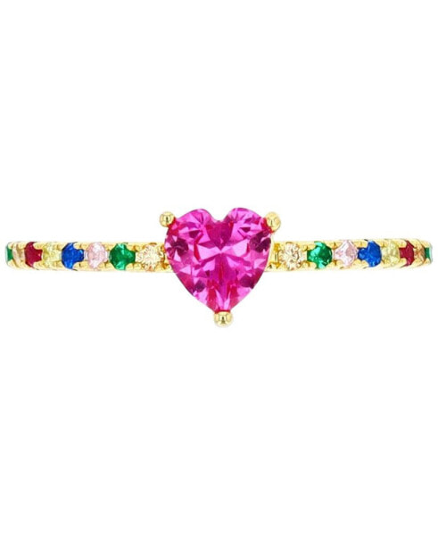 Lab-Grown Multi-Gemstone (1-1/4 ct. t.w.) & Cubic Zirconia Heart Ring in 14k Gold-Plated Sterling Silver