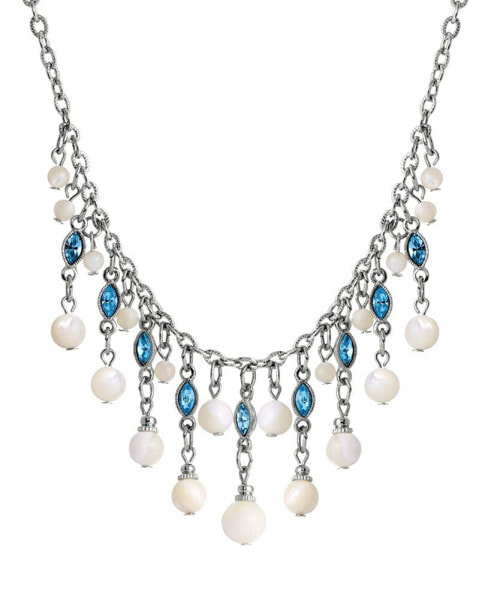 2028 silver-Tone Aqua and Mother of Pearl Necklace