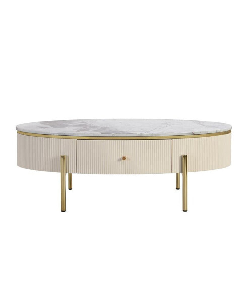 Modern Oval Coffee Table With 2 Large Drawers Storage Accent Table