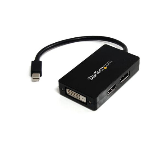 StarTech.com Travel A/V adapter: 3-in-1 Mini DisplayPort to DisplayPort DVI or HDMI converter - 0.15 m - Mini DisplayPort - DisplayPort + DVI-D + HDMI - Male - Female - Straight