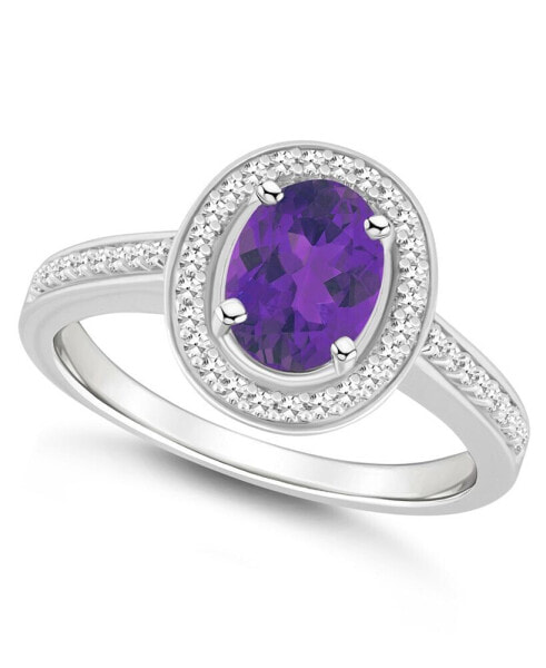 Amethyst (1-1/5 ct. t.w.) and Diamond (1/5 ct. t.w.) Halo Ring in Sterling Silver