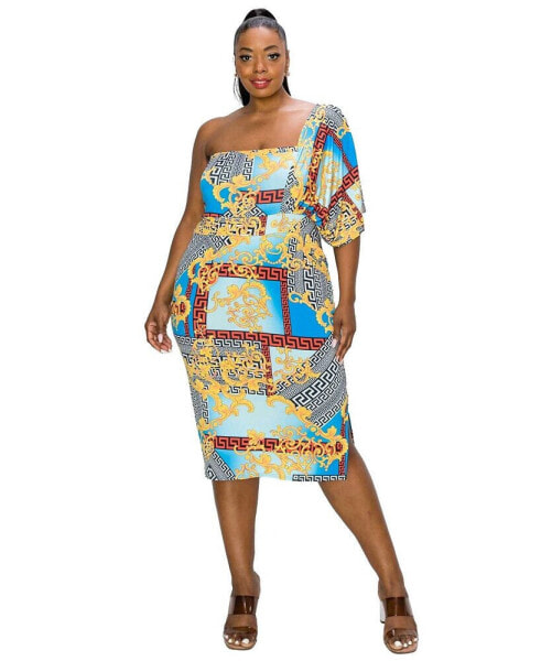 Plus Size Sofia One Shoulder Midi Dress