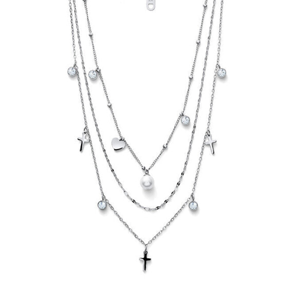 Prayer 12261 triple steel necklace with beads