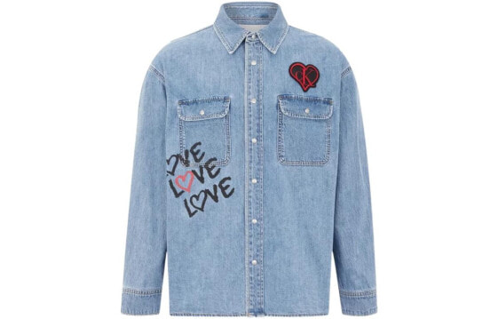 Рубашка Calvin Klein с принтом сердца и отложным воротником джинсового цвета J318383-1AA.