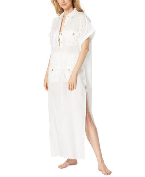 Women's Cotton High-Slit Utility Cover-Up Dress