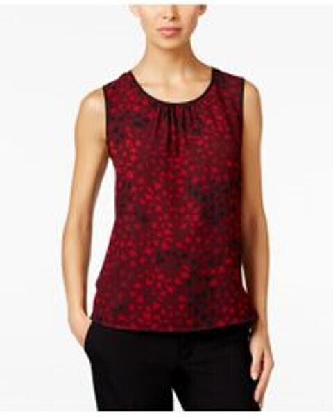 Топ Anne Klein Pleated Floral Print Red Combo 10