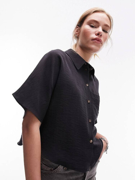 Topshop crop lightweight twill shirt black