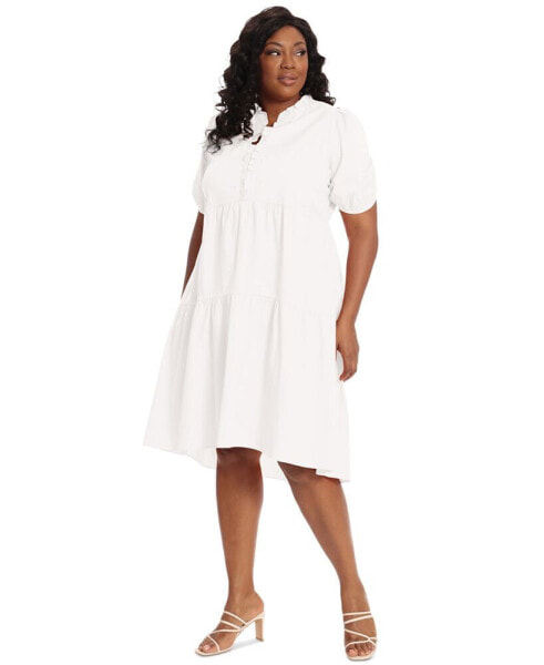 Plus Size Ruffle-Neck Tiered High-Low Dress