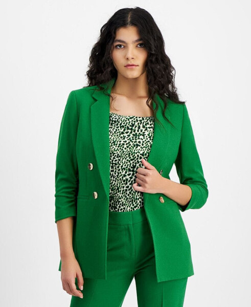 Women's Faux Double-Breasted Ruched-Sleeve Blazer, Created for Macy's