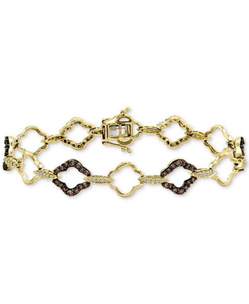 Chocolatier® Chocolate Diamond (1-1/2 ct. t.w.) & Vanilla Diamond (1/3 ct. t.w.) Quatrefoil Link Bracelet in 14k Gold