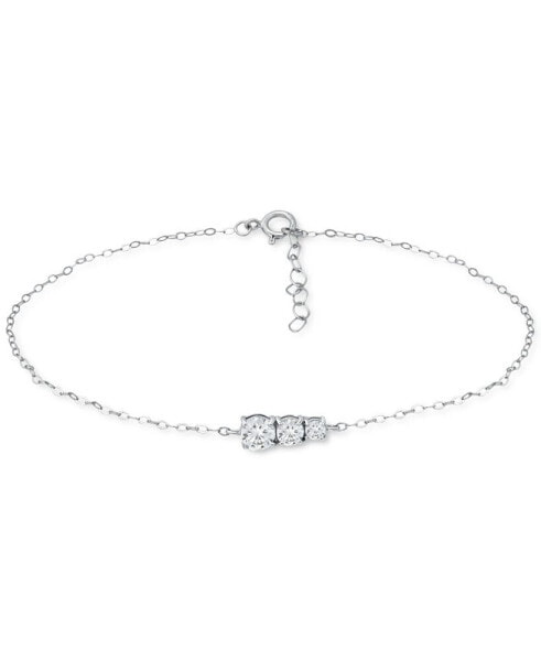 Cubic Zirconia Graduated Three Stone Chain Link Ankle Bracelet in Sterling Silver, Created for Macy's