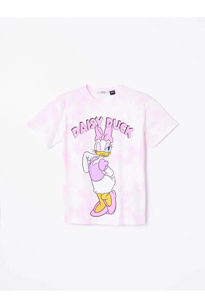 XSIDE Bisiklet Yaka Daisy Duck Baskılı Kısa Kollu Kadın Tişört L C M WAIKINAİ