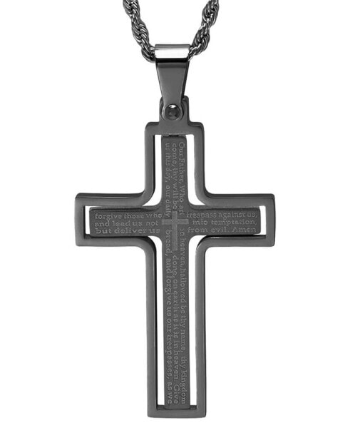 Men's Two-Tone Stainless Steel "Our Father" English Prayer Spinner Cross 24" Pendant Necklace