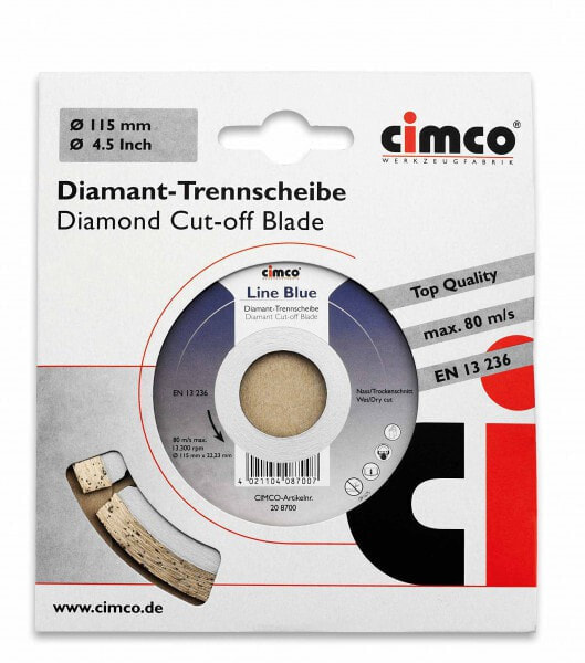 Cimco 208700 - Cutting disc - Flat centre - Brick - Light concrete - Sandstone - Tile - Any brand - 2.22 cm - 11.5 cm