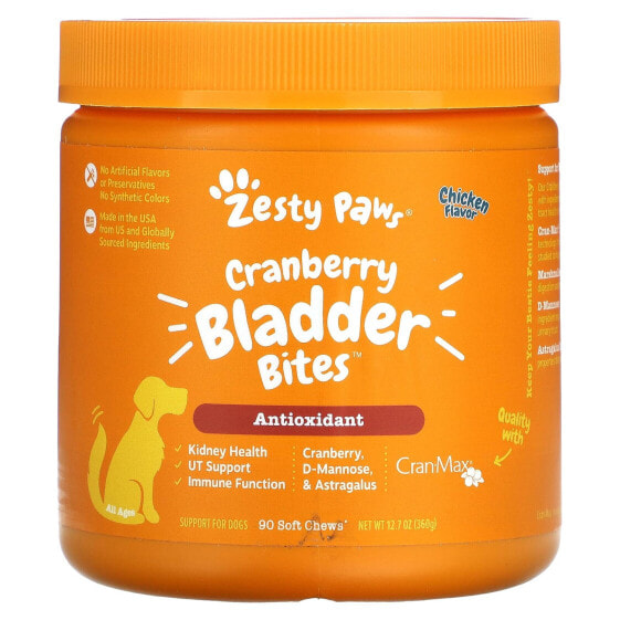 Витамины и добавки Zesty Paws Urinary Tract Bites, Для собак всех возрастов, Бекон, 90 мягких лакомств, 11.1 унции (315 г)