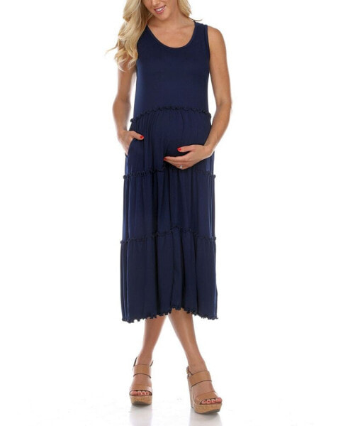 Maternity Plus Size Scoop Neck Tiered Midi Dress