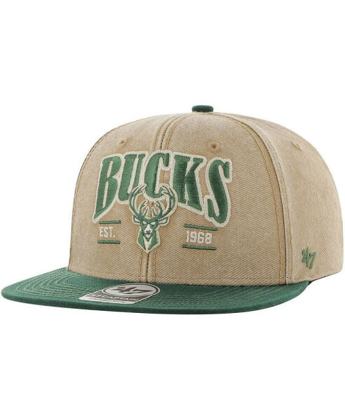 Men's Khaki, Hunter Green Distressed Milwaukee Bucks Chilmark Captain Snapback Hat