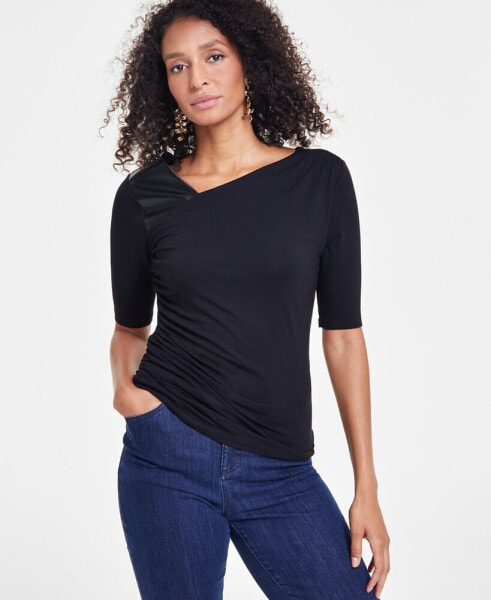 Women's Asymmetric Mixed-Media Top, Created for Macy's