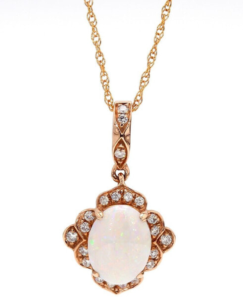Opal (3/4 ct. t.w.) & Diamond (1/10 ct. t.w.) Halo 18" Pendant Necklace in 10k Rose Gold
