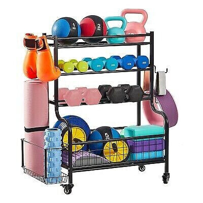 True & Tidy Dumbbell Storage Rack and Stand with Wheels and Hooks