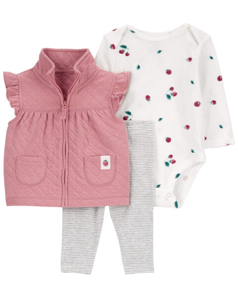 Baby 3-Piece Quilted Little Vest Set 6M