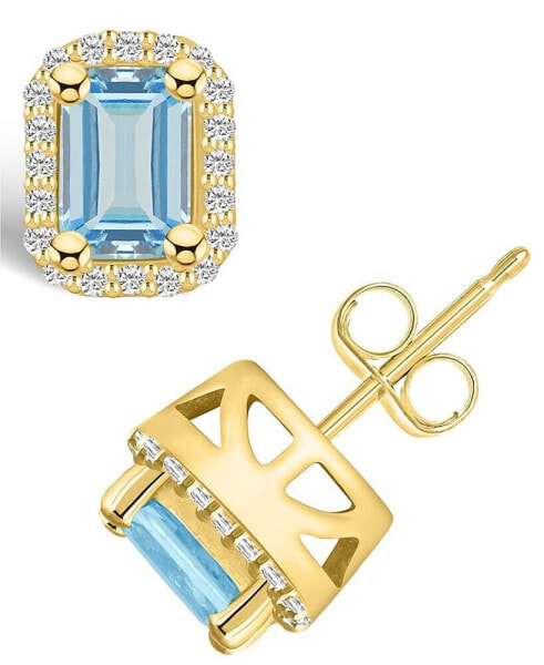 Aquamarine (1 ct. t.w.) and Diamond (1/5 ct. t.w.) Halo Stud Earrings in 14K Yellow Gold