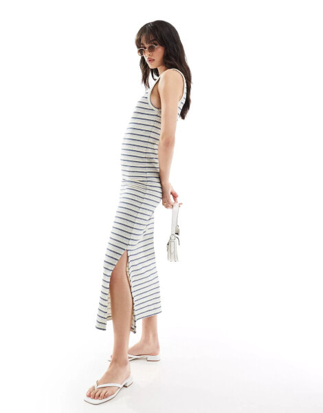 Object slubby knit maxi dress in serenity blue stripe