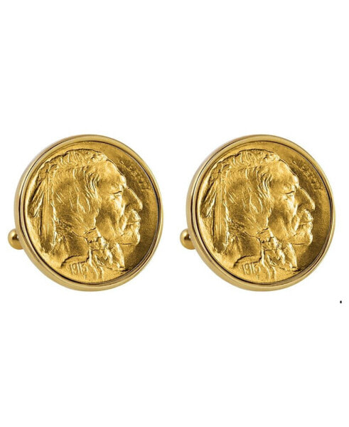 Gold-Layered 1913 First-Year-Of-Issue Buffalo Nickel Bezel Coin Cuff Links