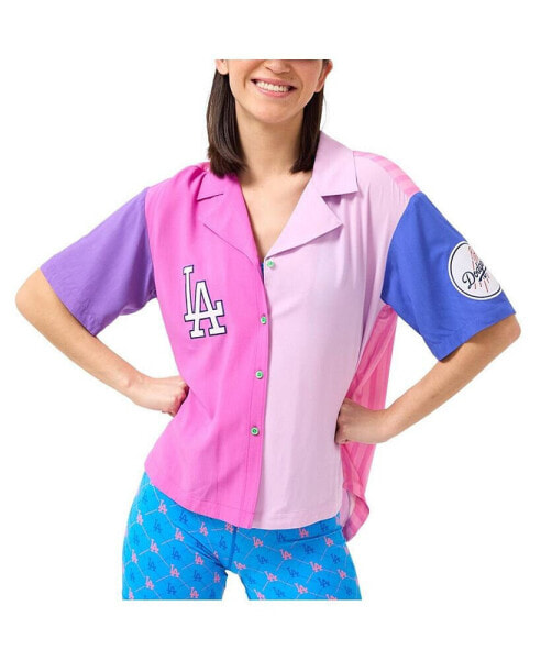 Women's Pink Los Angeles Dodgers Color Block Button-Up Shirt