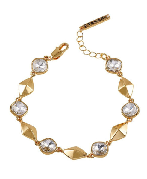 Gold-Tone Pave Glass Stone Line Bracelet