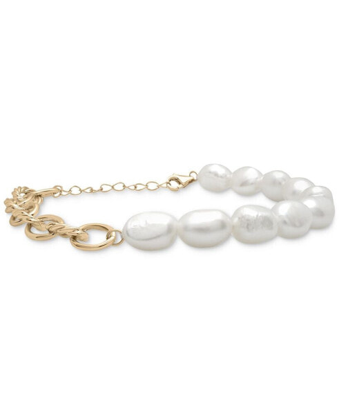 Cultured Freshwater Pearl (7 x 8mm) & Oval Link Bracelet in 14k Gold-Plated Sterling Silver