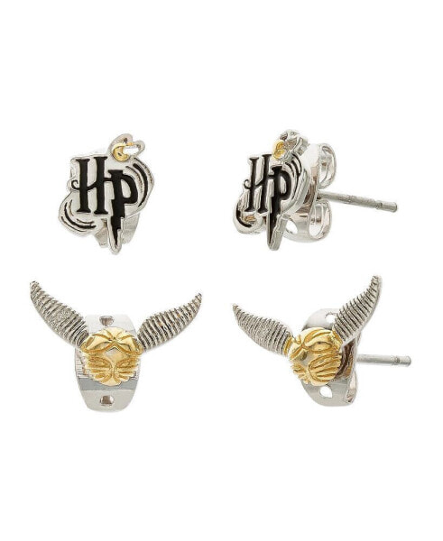 Серьги "Гарри Поттер" золотые и серебряные с наклейками HP и Золотой Шар - 2 пары