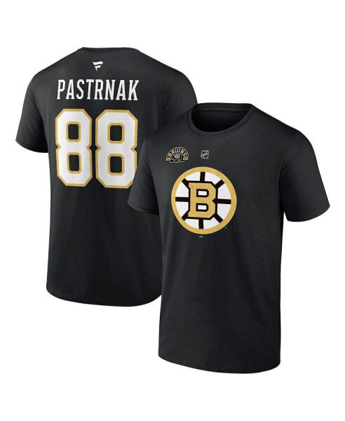 Men's David Pastrnak Black Boston Bruins Authentic Stack Name and Number T-shirt