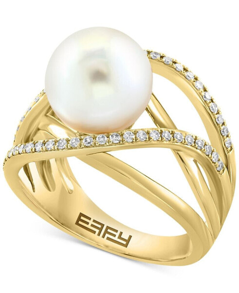 EFFY® Cultured Freshwater Pearl (11mm) & Diamond (1/4 ct. t.w.) Open Statement Ring in 14k Gold