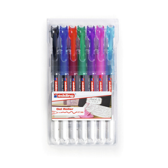 Ручка гелевая с крышкой EDDING 2185 - Черный, Синий, Зеленый, Розовый, Красный, Фиолетовый - Мультиколор - Резина - 0.7 мм - Металл