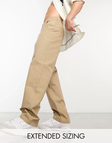 ASOS DESIGN – Weite Chinohose aus Paper-Touch-Material in Steinbeige