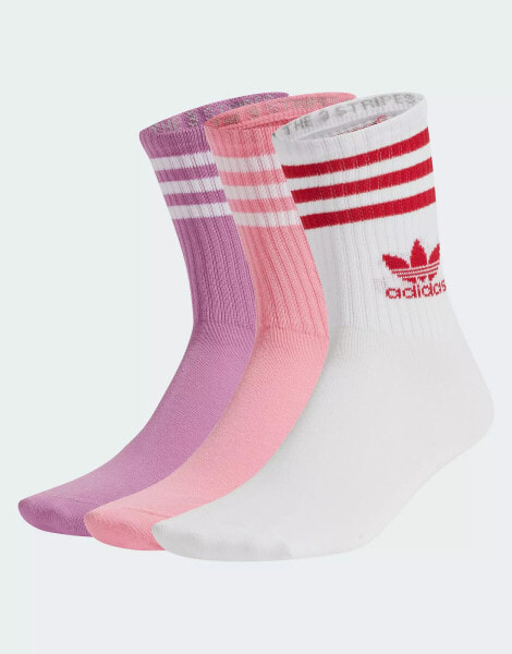 adidas Originals Mid Cut crew socks 3 Pairs in purple