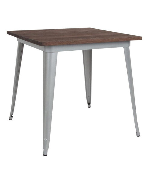 Modern 31.5" Square Metal Table With Rustic Wood Top For Indoor Use